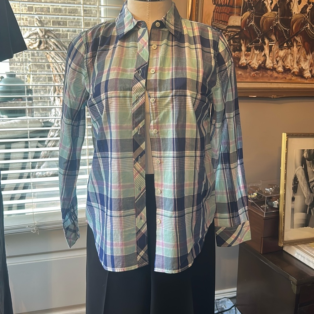 Talbots Sz SP 100% Cotton Lightweight Button Down Shirt NWT Blue Purple White